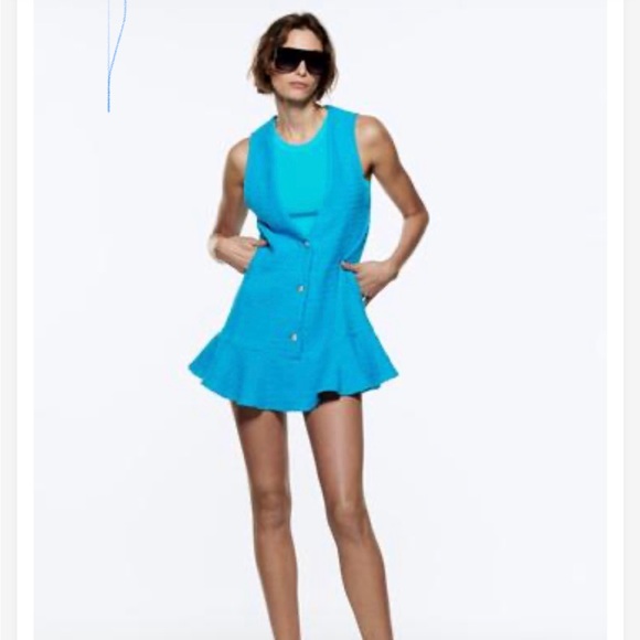 NWT! Zara blue dress. Size S fits like a M. Beautiful detailed silver bottoms. - Picture 3 of 6